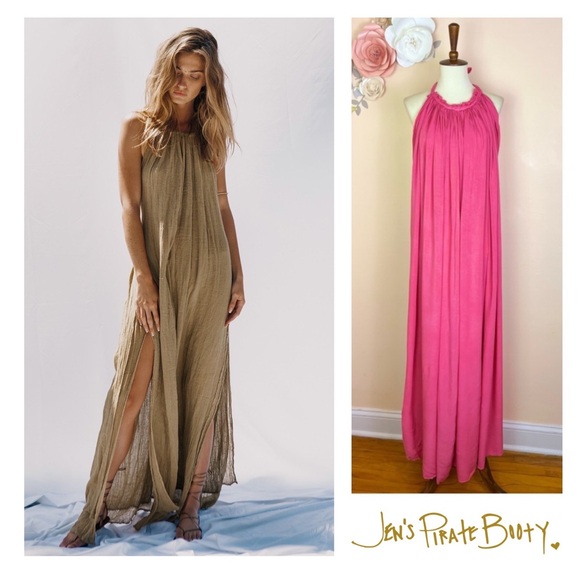 New! Grecian Margarita Open Back Halter Maxi Dress with Side Slits in Pink - Picture 1 of 15
